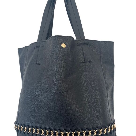 VTG Le Chateau Black Pebble Leather Chain Link Bucket Shoulder Bag Purse - Picture 11 of 11